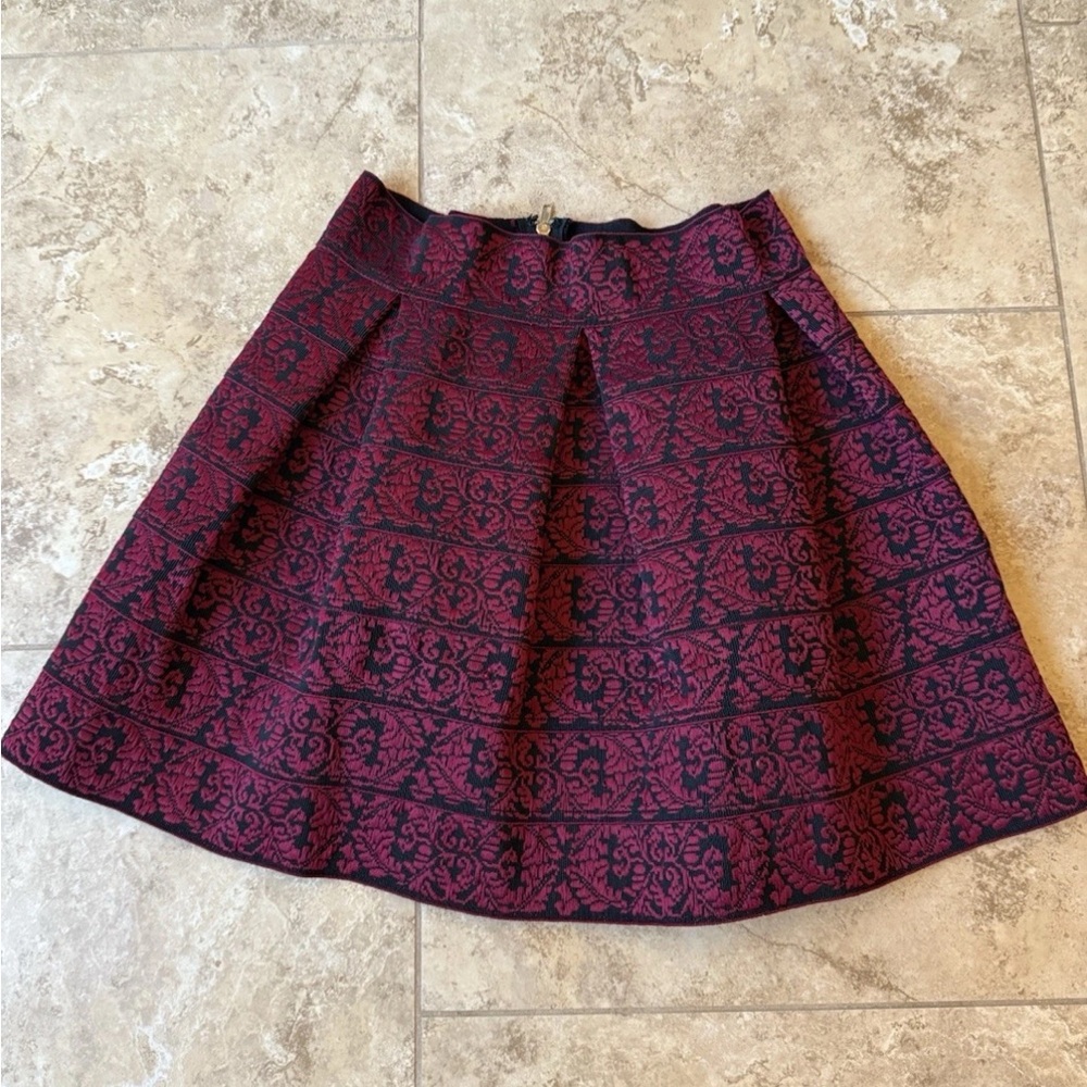 Endless Rose Red Burgundy Pleated Design Skirt With Black Detail, Zip Up Large